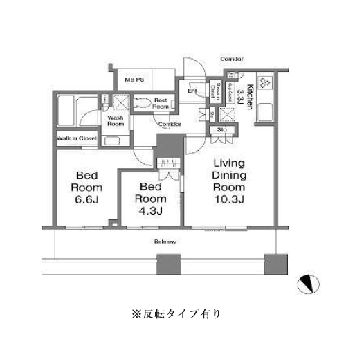 ザ・パークハウス西新宿タワー60(2LDK：60.10㎡)の間取り画像