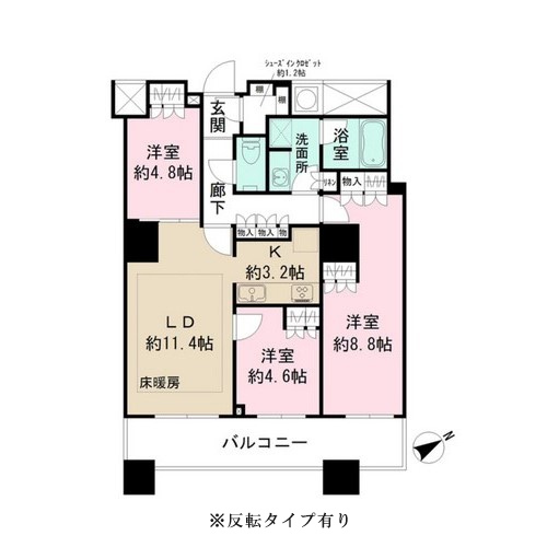 ザ・パークハウス西新宿タワー60(3LDK：76.46㎡)の間取り画像