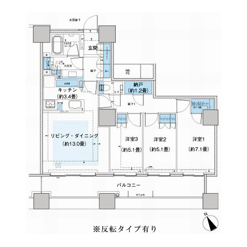 ザ・パークハウス西新宿タワー60(3LDK：83.37㎡)の間取り画像