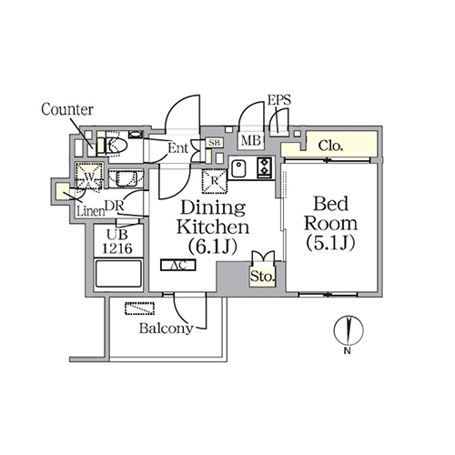 ザ・パークワンズ西池袋(1DK[Iタイプ]：30.03㎡)の間取り画像