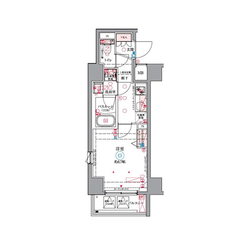 クレヴィスタ中野新橋Ⅱ(1K[C-type]：25.88㎡)の間取り画像