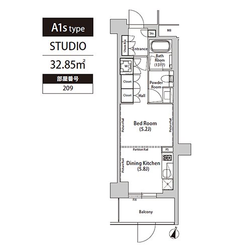 飯田橋ガーデンフラッツ(A1s-type：STUDIO)の間取り画像