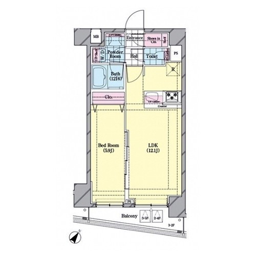 シェル品川戸越(S-Cタイプ：1LDK)の間取り画像